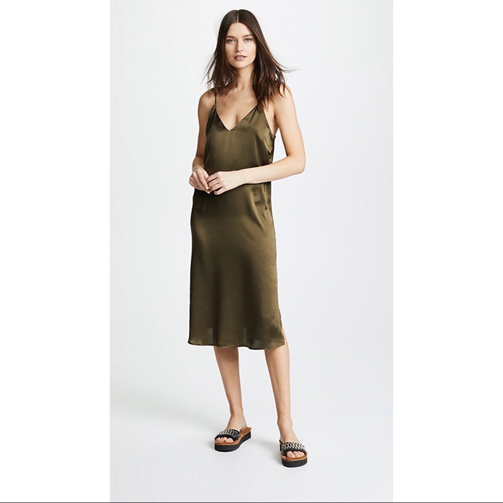 Anine Bing Gemma Slip Dress Olive Green XS